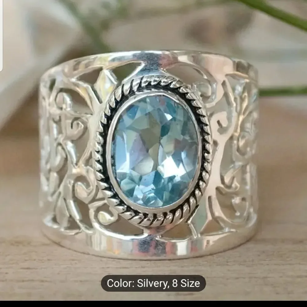 Ring band with ocean blue stone